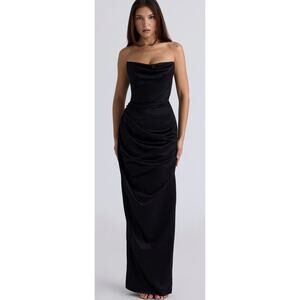 House of CB Audrienne black satin strapless dress